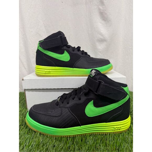 Sz 10 - Nike Lunar Force 1 Leather Black Green neon LTHR (555089-004) - Picture 2 of 8